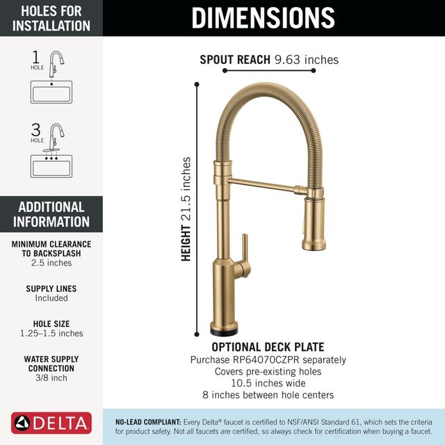 Delta Cordova™ Lumicoat® Champagne Bronze 22" Touch2O® Technology Kitchen Faucet with Touchless Technology-2