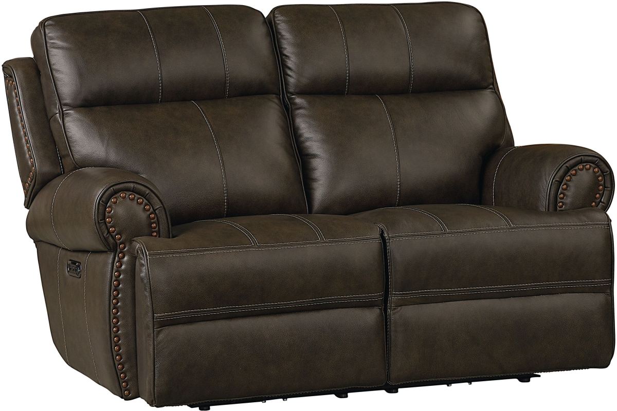 Bassett Furniture Club Level Claremont Java Leather Power Reclining Loveseat Logan UT