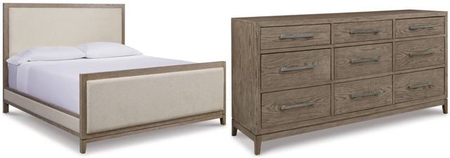 Signature Design by Ashley® Chrestner 2-Piece Gray King Upholstered Panel Bed Set-0
