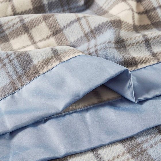 Olliix by True North by Sleep Philosophy Micro Fleece Blue Plaid Twin Blanket-1