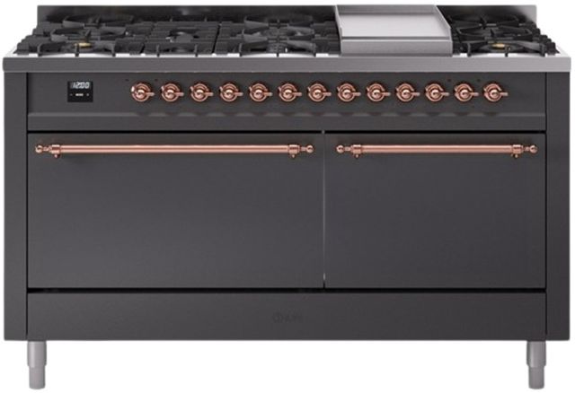 Ilve® Nostalgie II Series 60" Graphite Matte Pro Style Dual Fuel Range-0