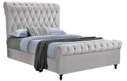 Milton Greens Stars Light Gray California King Velvet Rolled Top Tufted Platform Bed-0