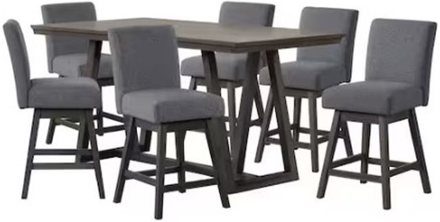 New Classic® Home Furnishings High Line 7-Piece Gray/Matte Brown Swivel Counter Dining Set-0
