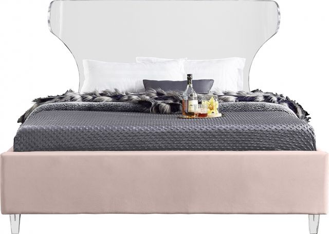 Meridian Furniture Ghost Pink Velvet Queen Bed-1