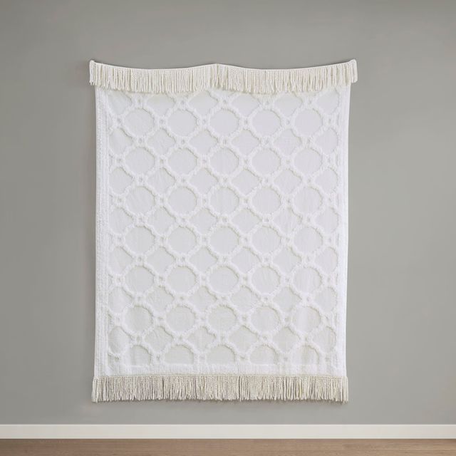 Olliix by Madison Park Brianne 1 White Cotton Tufted Throw-1