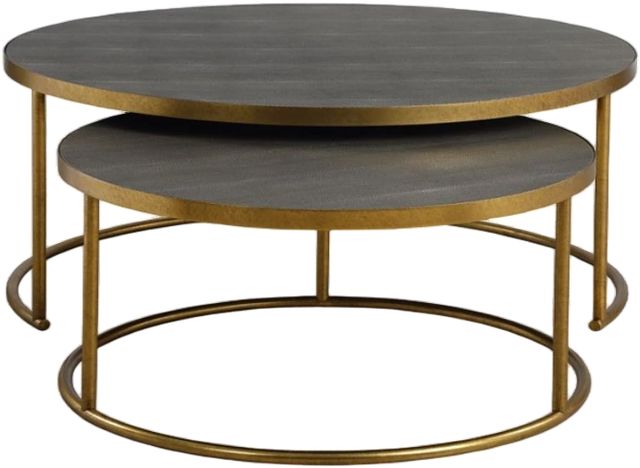 Uttermost® Aragon 2-Piece Gray Nesting Coffee Table with Brass Frame Set-3