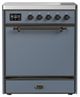 Ilve® Majestic III 30" Blue Gray Pro Style Induction Range with Solid Door and Burnished Trim-0