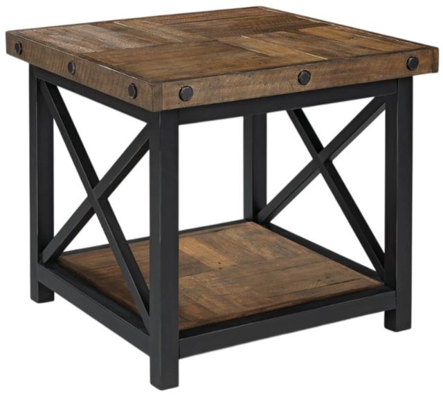 Flexsteel® Carpenter Light Brown Lamp Table with Black Metal Frame -0