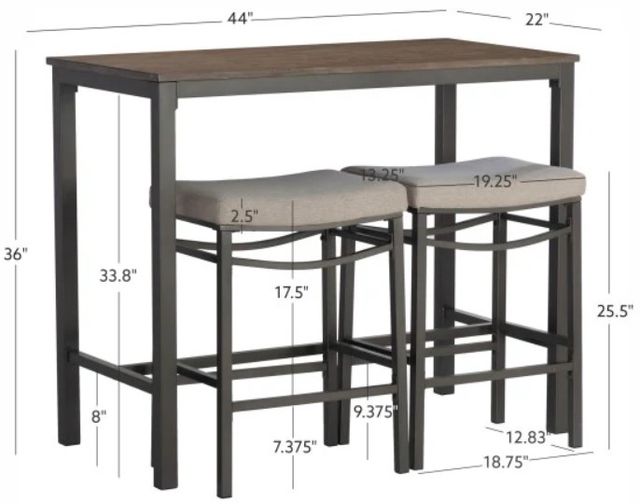 Linon Betty 3-Piece Pewter Dining Table Set-2