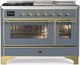 Ilve® Majestic III 48" Blue Gray Pro Style Dual Fuel Liquid Propane Range with 5 Black Brass Burners and Brass Trim-0