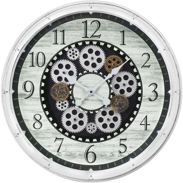 Monarch Specialties Inc. Antique White 20" Round Wall Clock with Standard Numbers on White Gear Mech-0