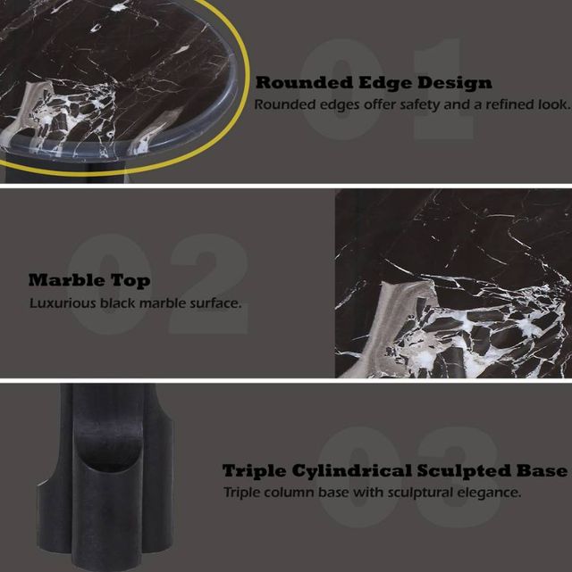 ACME Furniture Kinton Natural Marble Top End Table with Black Mercana Base-4