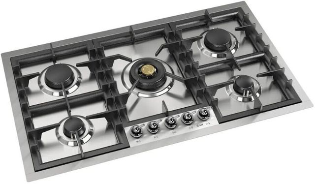Ilve Nostalgie II 36” Stainless Steel Liquid Propane Cooktop with 5 Black Brass Burners-1