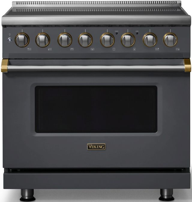 Viking® 5 Series 36" Cast Black Pro Style Induction Range with Brushed Brass Trim-0