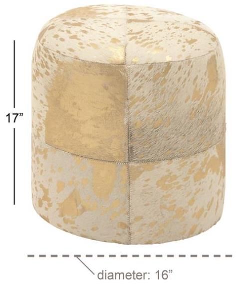 Deco Marche U Select Beige/Gold 16" Ottoman with Patchwork Pattern-2