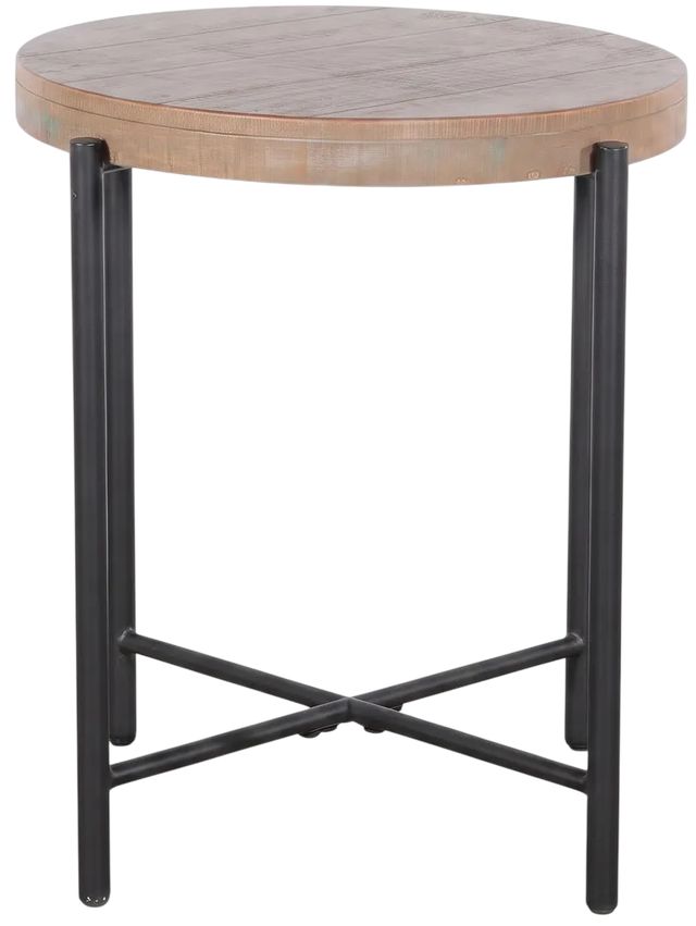 Sunny Designs™ Durango Weathered Brown Round Chairside Table with Black Metal Base -2