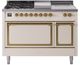 Ilve® Nostalgie II Noblesse 48'' Antique White Pro Style Dual Fuel Range with Brass Trim-0