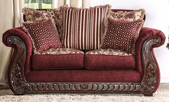 Furniture of America® Tabitha Wine/Dark Cherry Sofa and Loveseat-3