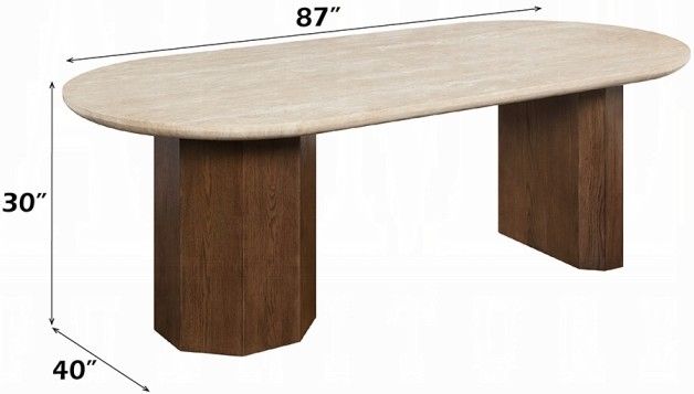 ACME Furniture Leonardo Beige Dining Table with Dark Oak Base-2