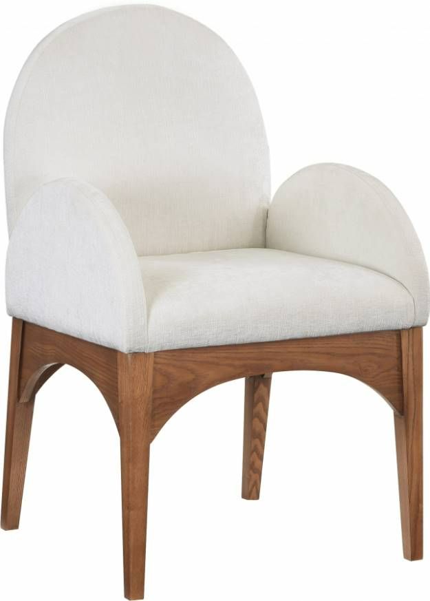 Meridian Furniture Waldorf Cream/Walnut Chenille Upholstered Dining Arm Chair-0