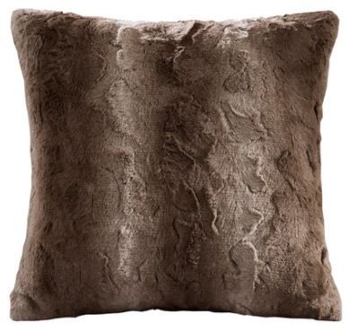 Olliix by Madison Park Zuri Tan Faux Fur Square Pillow-0