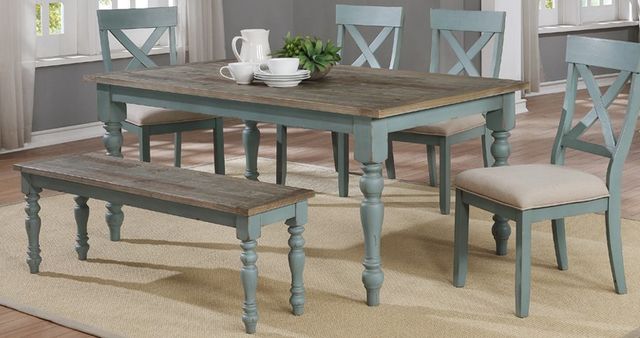 American Wholesale Furniture Kelsey Creek Rustic Dining Table with Washed Teal Base-1