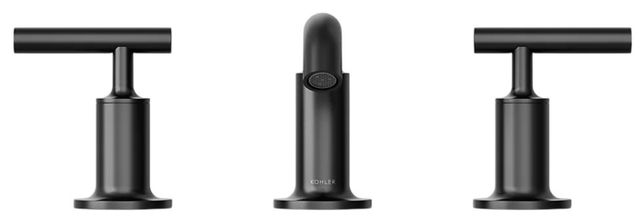 KOHLER® Purist® Matte Black Widespread Bathroom Sink Faucet with Lever Handles-1