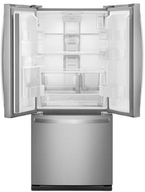 Front view of the Whirlpool® 30 in. 19.0 Cu. Ft. Fingerprint Resistant Stainless Steel French Door Refrigerator