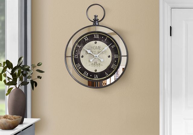 Monarch Specialties Inc. Brown/Mirror 18" Round Wall Clock with Roman Numerals-1