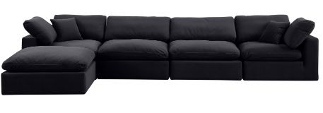 Meridian Furniture Comfy 6-Piece Black Velvet Sofa Sectional-3