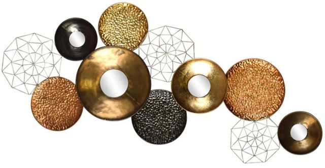 Classy Art Black/Brown/Gold/Gray Circles with Mirror and Wire Wall Decor-0