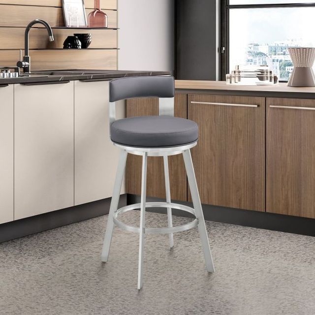 Armen Living Flynn Gray/Silver Swivel Counter Stool-1