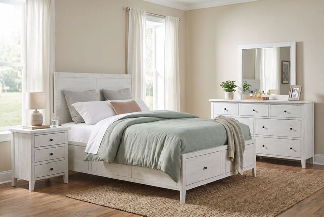 Jofran Inc. Maxton 4-Piece Ivory Queen Panel Storage Bedroom Set-1