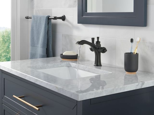 Delta Dorval® Matte Black 2-Handle Single Hole Monoblock Bathroom Faucet-2