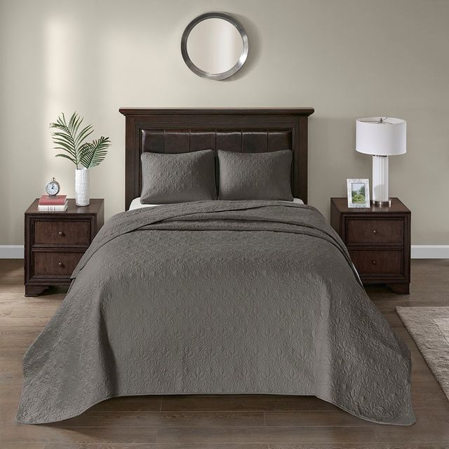 Olliix by Madison Park Dark Grey Queen Quebec Reversible Bedspread Set-1