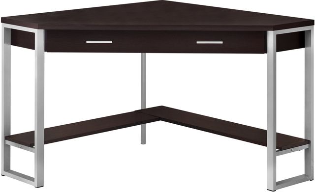 Monarch Specialties Inc. 42"L Espresso and Silver Metal Corner Computer Desk-0