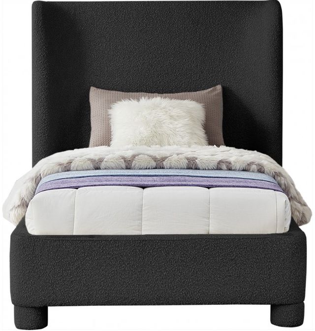 Meridian Furniture Penny Black Twin Boucle Fabric Upholstered Panel Bed-1