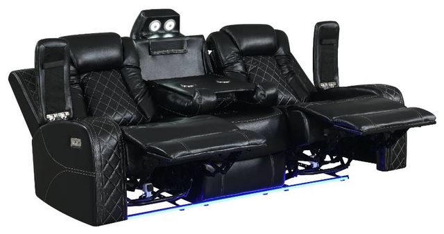 New Classic® Home Furnishings Orion Black Power Reclining Sofa with Footrest and Headrest-2