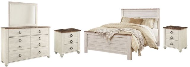 Signature Design by Ashley® Willowton 5-Piece Whitewash Queen Panel Bed Set-0