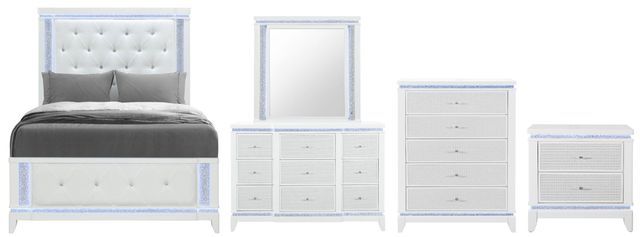 Global Furniture USA Alina 5-Piece White Queen Panel Bedroom Set with LED-0