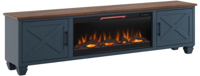 Legends Home Real Cozy Liberty Blue Denim/Whiskey 95" Fireplace Console-0