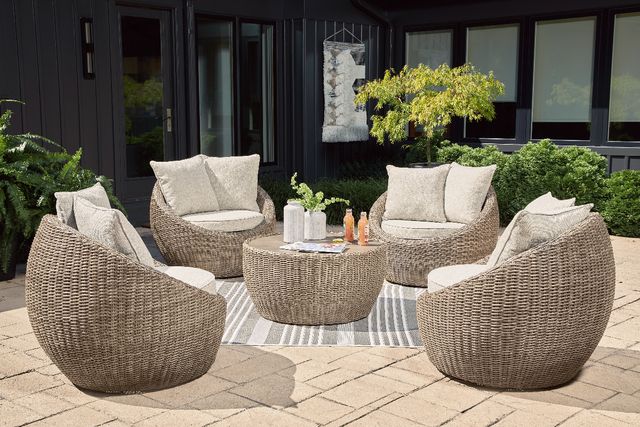 Signature Design by Ashley® Danson 2-Piece Beige Swivel Outdoor Lounge with Cushion-1