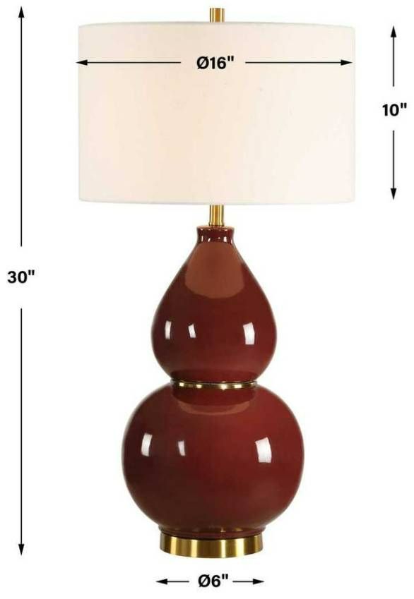 Uttermost® Gourd Burgundy Table Lamp with Antique Brass Accent-2