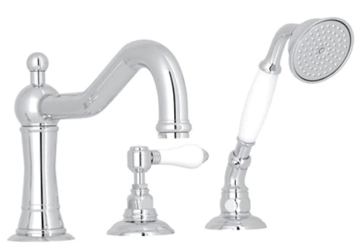 Rohl® Acqui Polished Chrome 4-Hole Deck Mount Column Spout Tub Filler with Handshower-1