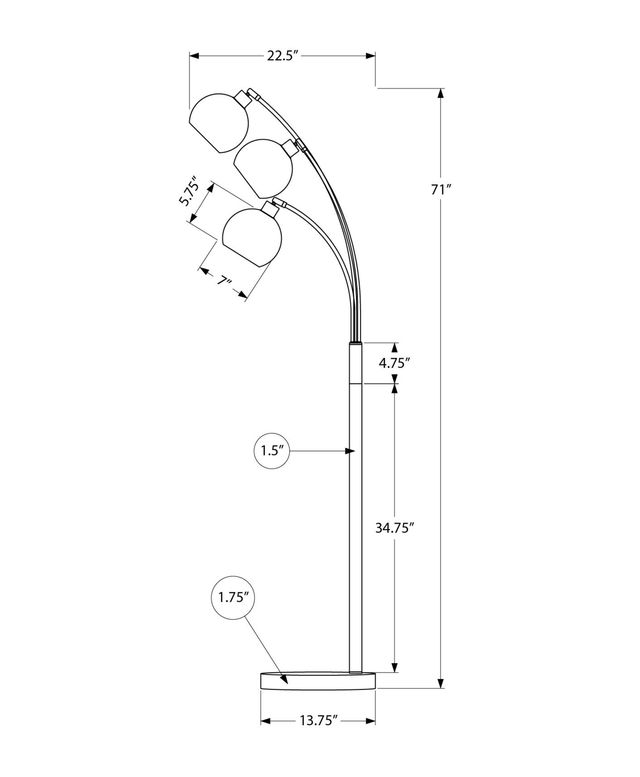 Monarch Specialties Inc. Black 71" Arc Floor Lamp with 3 Bulbs-2