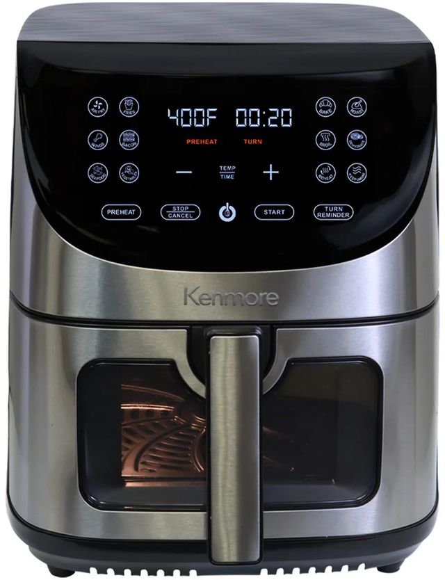 Kenmore® 8Qt 1700W Stainless Steel Family Size Air Fryer with 12 Preset Cooking Functions, Digital Touch Screen, Programmable Temperature & Timer, Viewing Window, Roast Bake Broil Dehydrate Reheat-0
