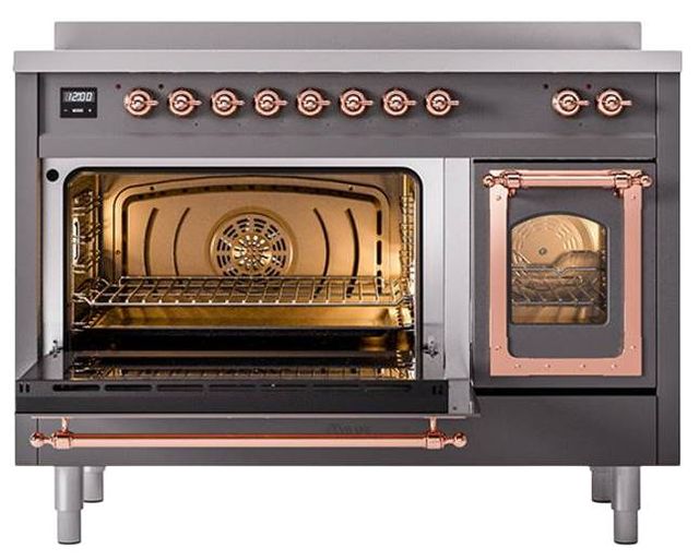 Ilve® Nostalgie II Noblesse 48'' Graphite Matte Pro Style Induction Range with Copper Trim-3