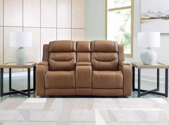 Signature Design by Ashley® Dreamer Caramel Power Reclining Loveseat with Audio Console-2