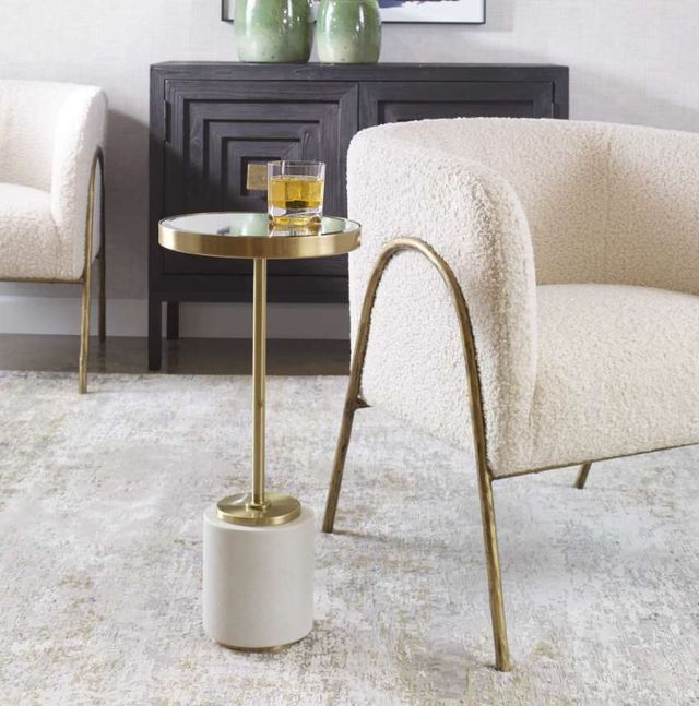 Uttermost® Laurier Mirror Top Drink Table with Brushed Brass and White Base-1