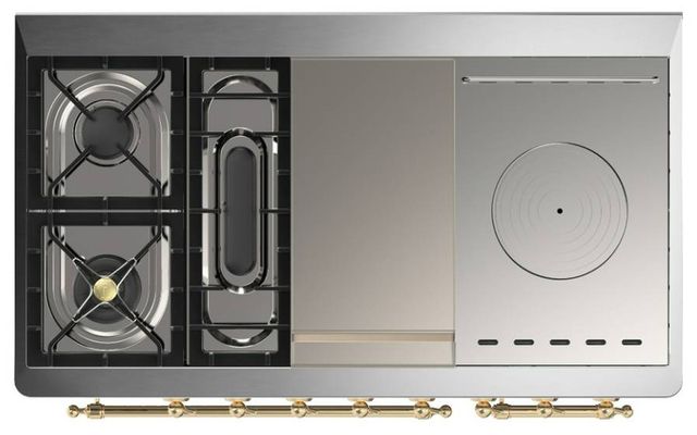 Ilve® Majestic III 48" Stainless Steel Pro Style Dual Fuel Natural Gas Range with Solid Door and Brass Trim-2